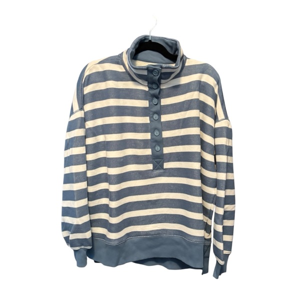 American Eagle AE big hug Henley oversized sweatshirt lived-in blue stripe sz S - Picture 7 of 15
